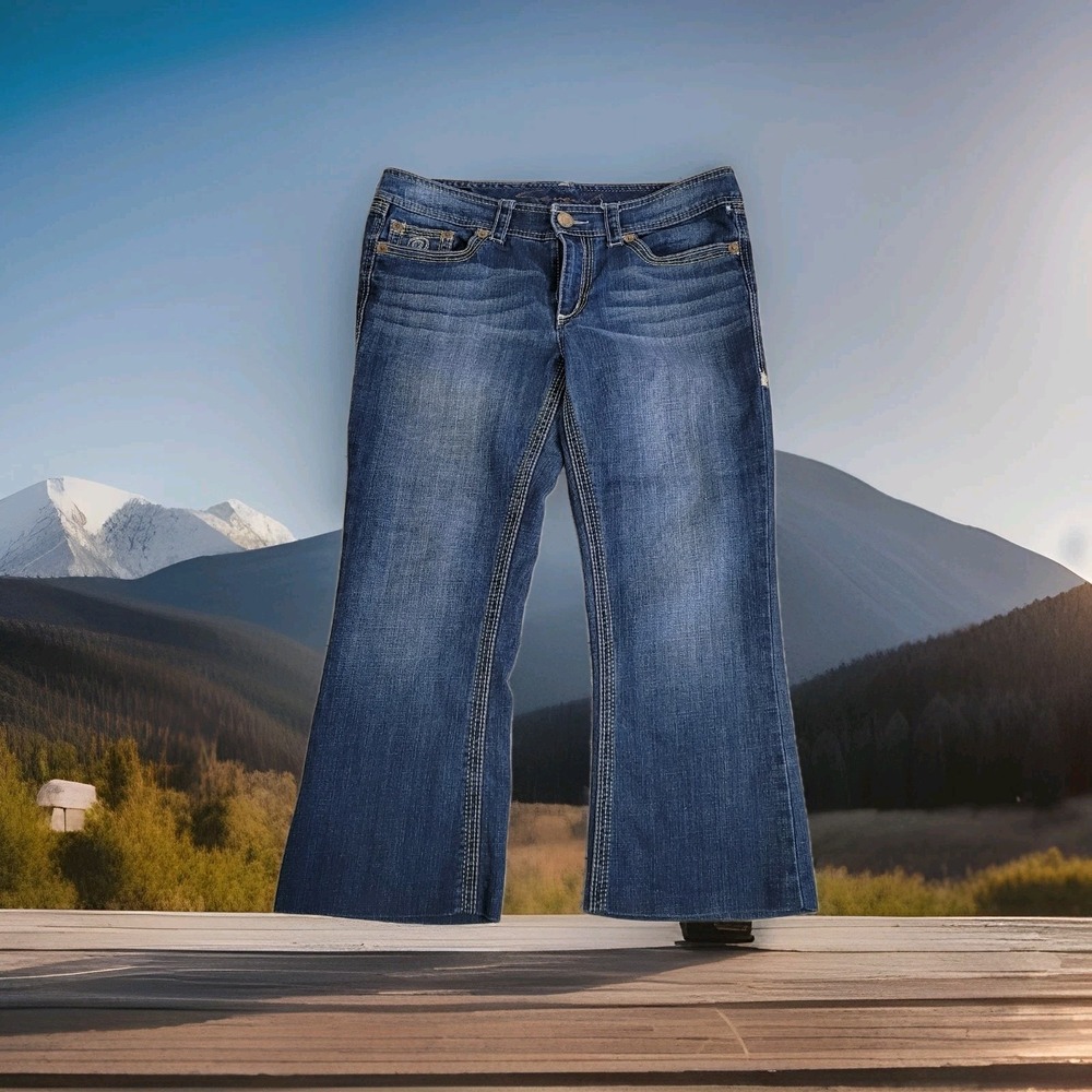 Seven7 Bootcut Jeansโ Womens 14 Cropped Blue Wide Leg Stretch Denim YK2 Western